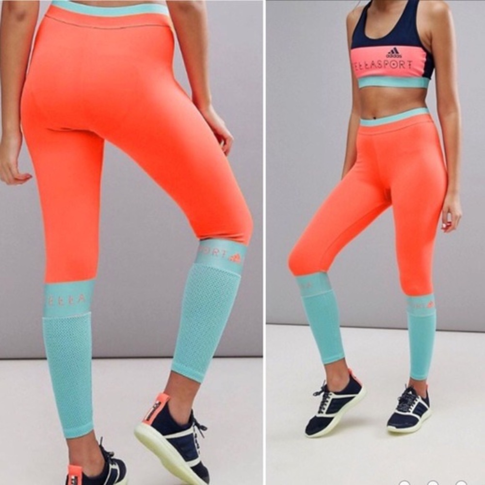 Stella McCartney Adidas Bright Orange and Teal Leggings Size L